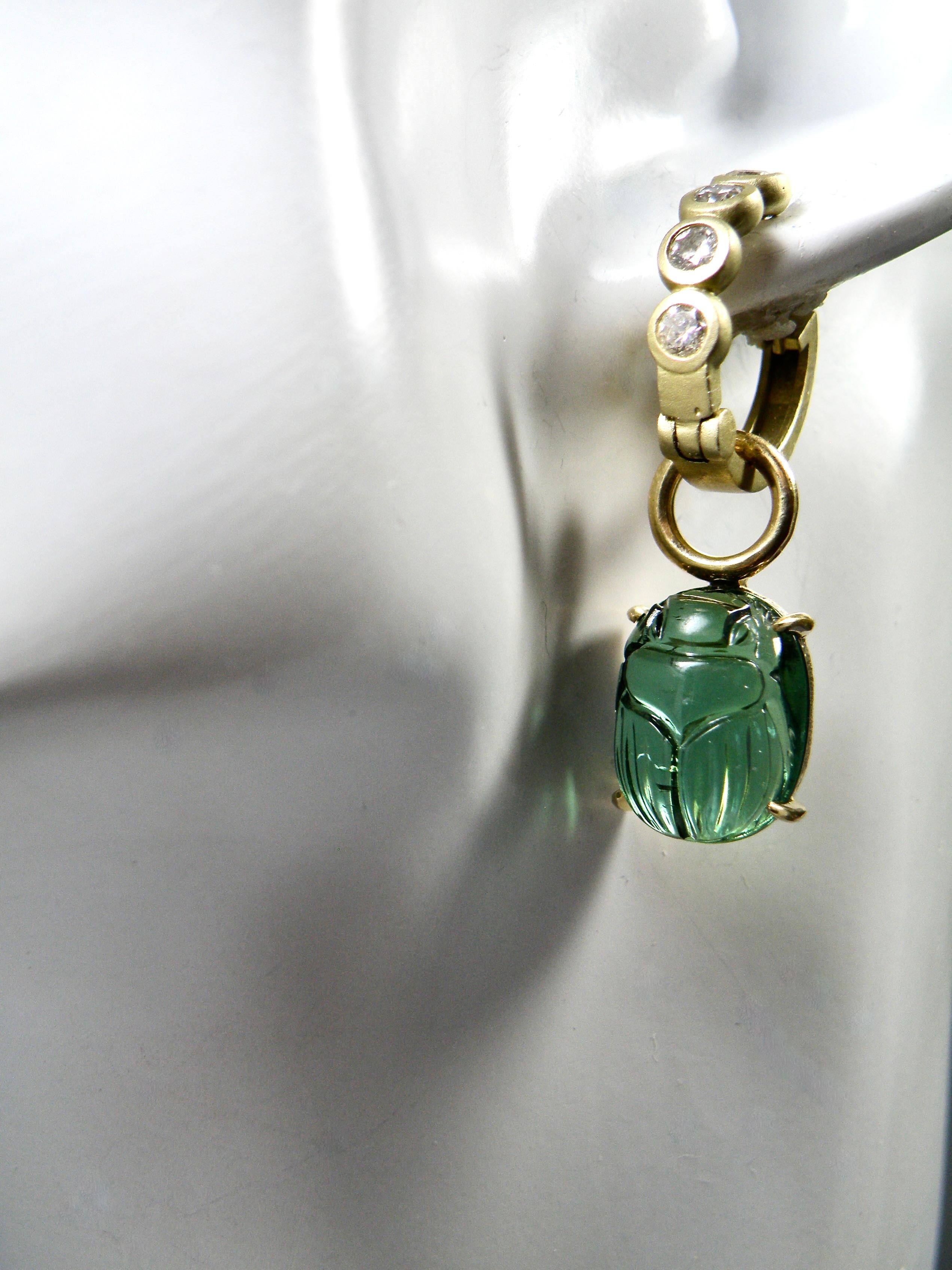 18k green tourmaline earrings w sapphire reversible Huggies For Sale 1