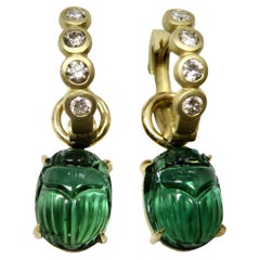 18k green tourmaline earrings w sapphire reversible Huggies