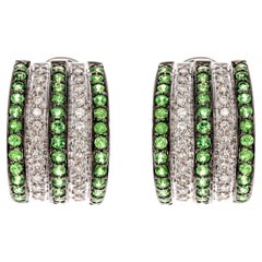 18k Green Tsavorite Garnet and Diamond Wide Half Hoop Style Earrings