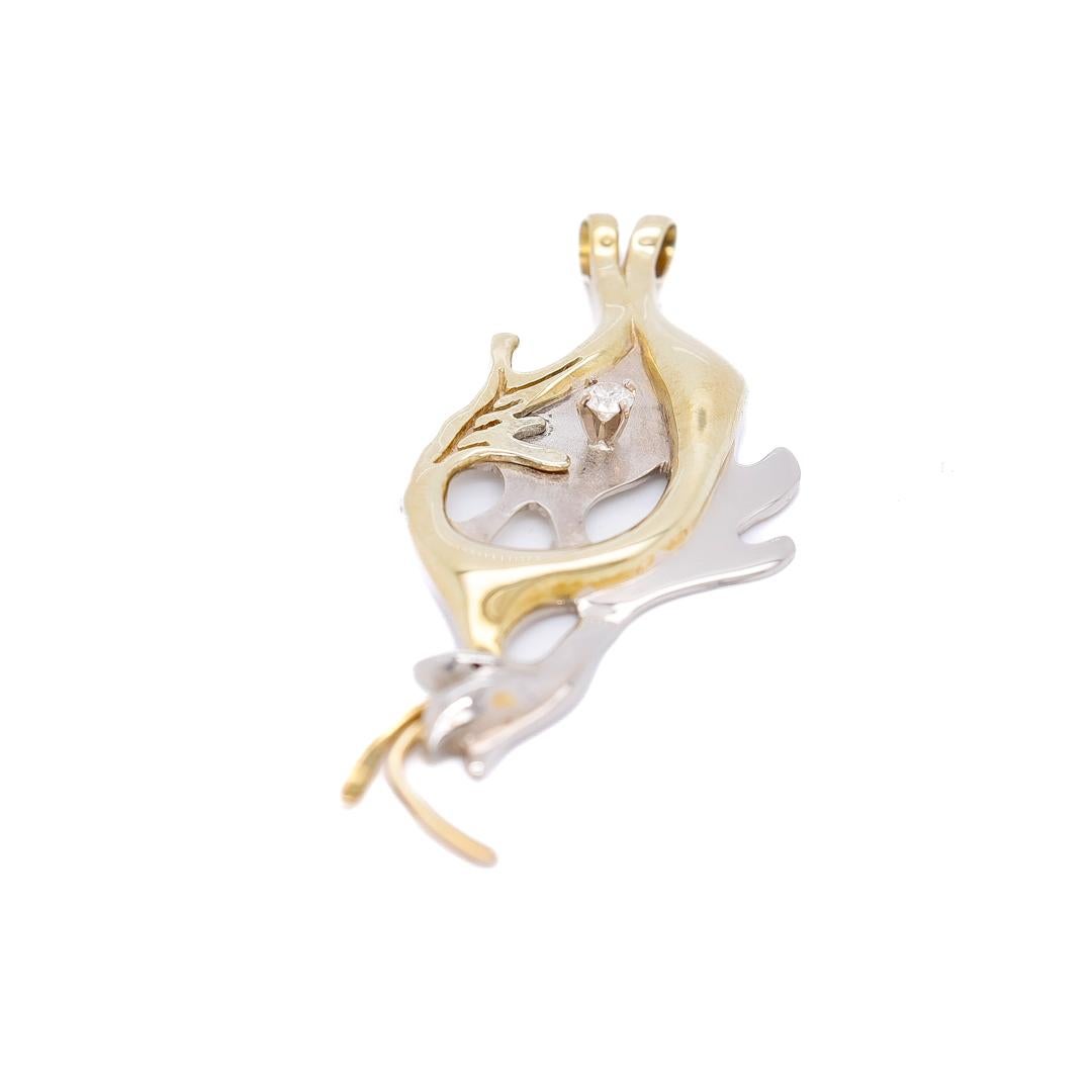 18k Green & White Gold & Diamond Pendant Necklace by Canadian Geneviève Bertrand For Sale 4