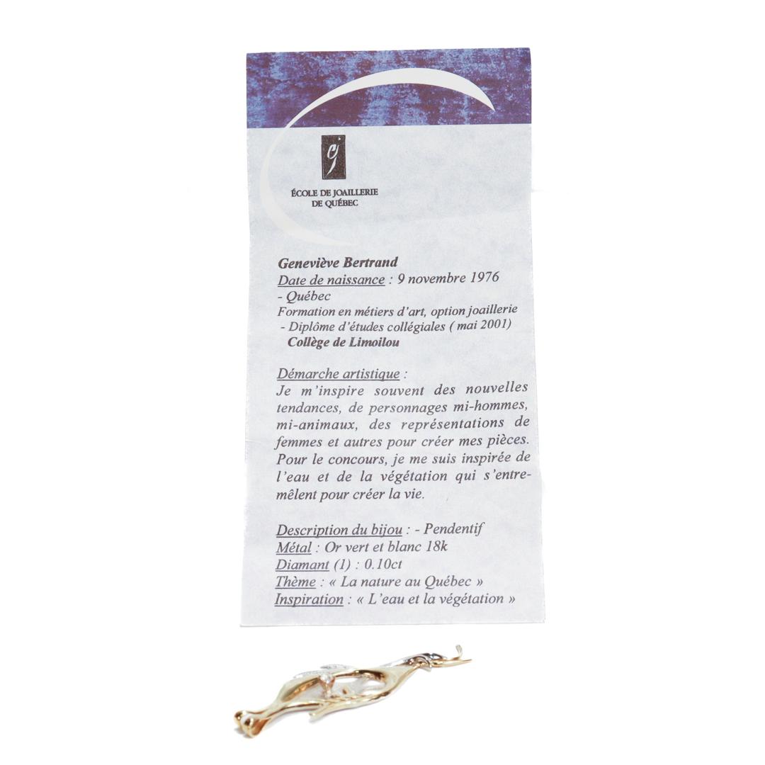 18k Green & White Gold & Diamond Pendant Necklace by Canadian Geneviève Bertrand For Sale 12