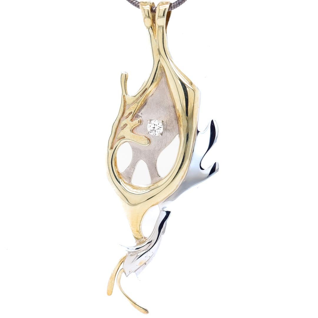 Modernist 18k Green & White Gold & Diamond Pendant Necklace by Canadian Geneviève Bertrand For Sale