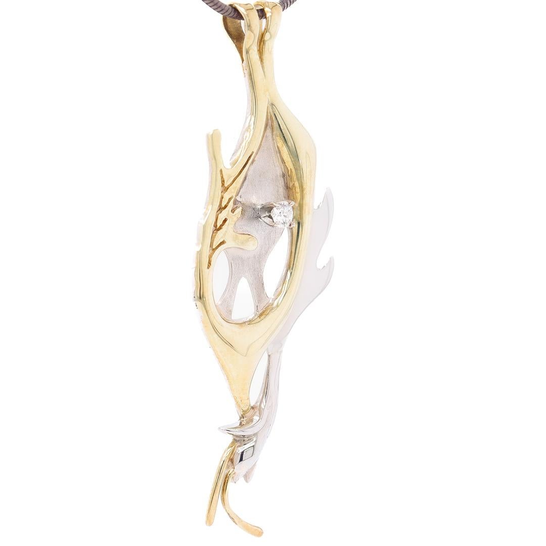 Women's 18k Green & White Gold & Diamond Pendant Necklace by Canadian Geneviève Bertrand For Sale