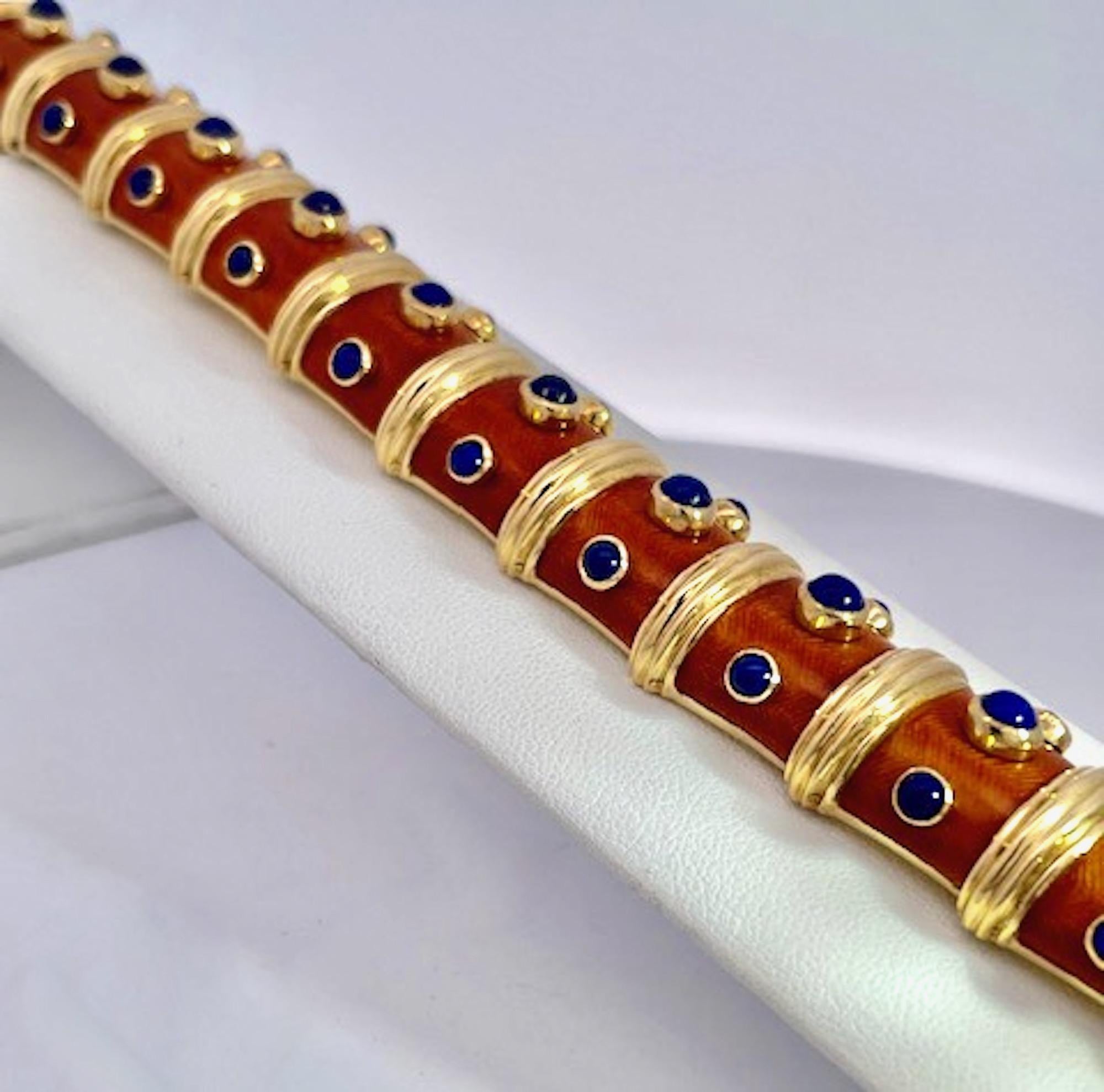 Bracciale con smalto guilloché 18 carati e inserti in lapislazzuli in vendita 4