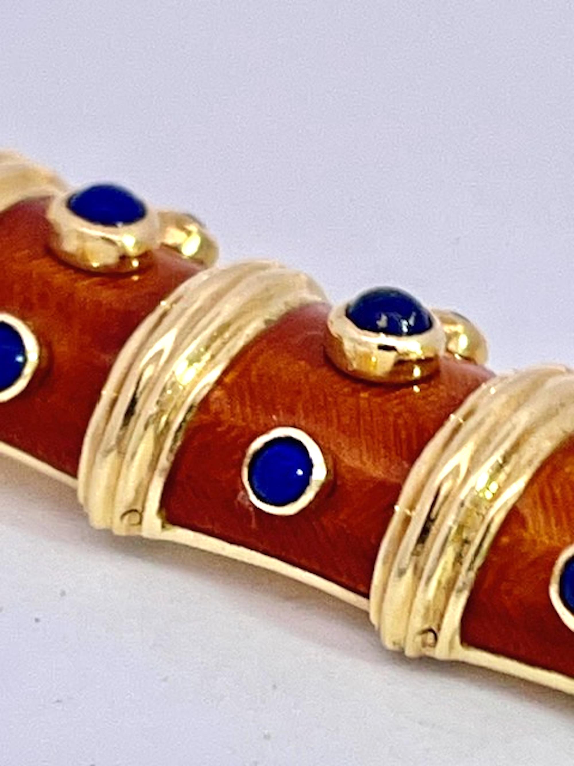 Bracciale con smalto guilloché 18 carati e inserti in lapislazzuli in vendita 5