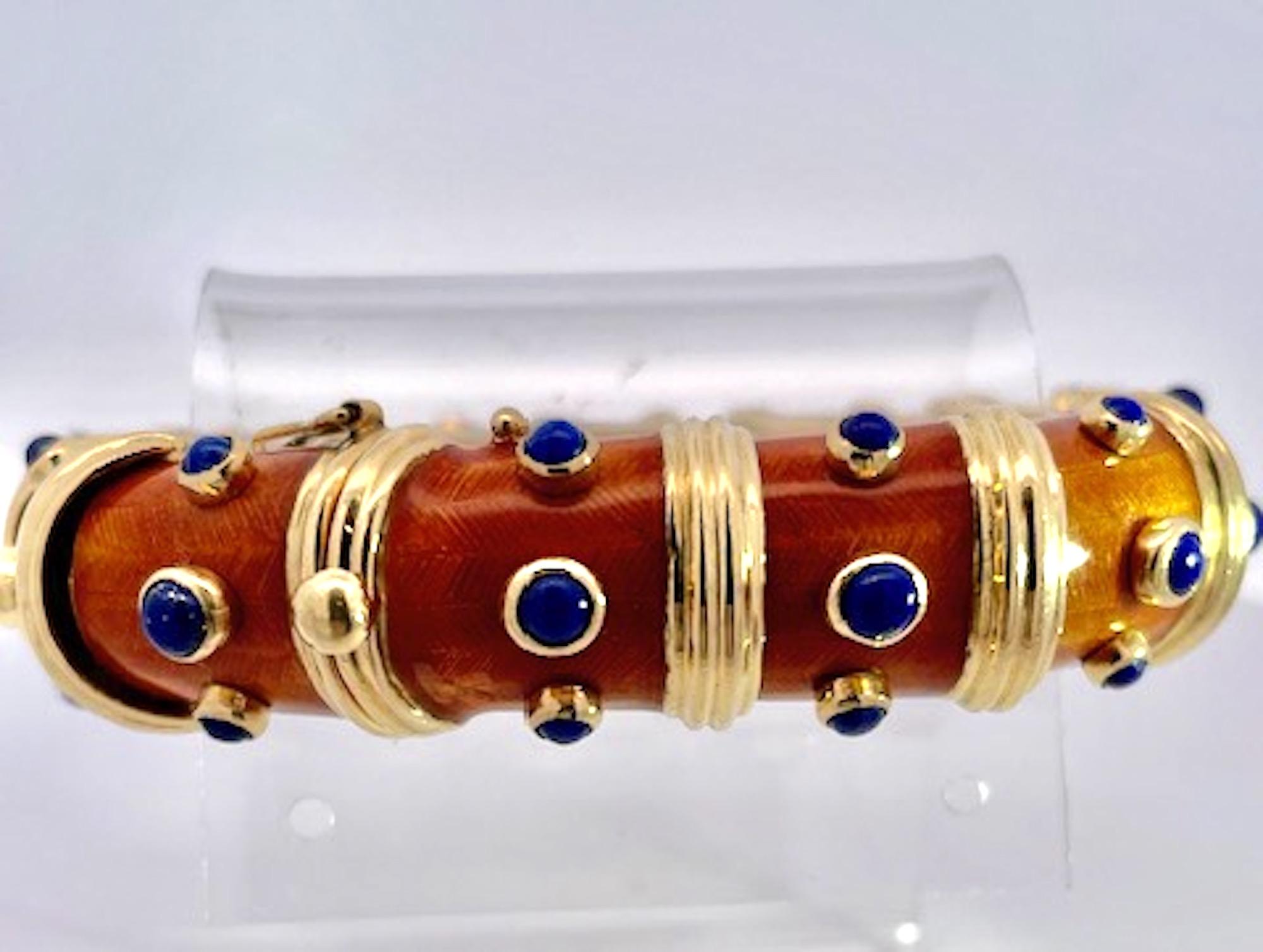 Bracciale con smalto guilloché 18 carati e inserti in lapislazzuli in vendita 1