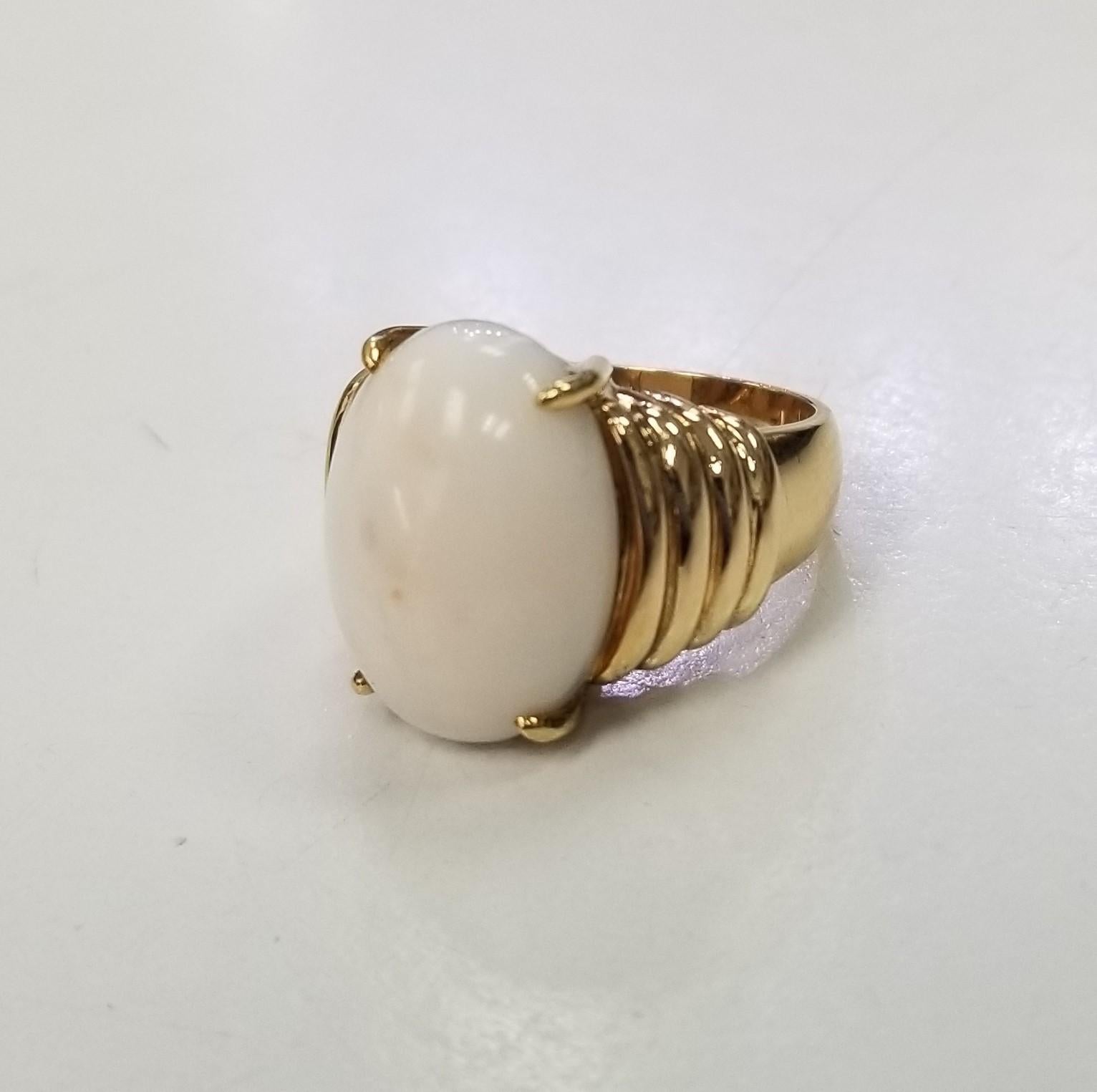 Modern 18k Gump's Yellow Gold and White Coral Ring For Sale
