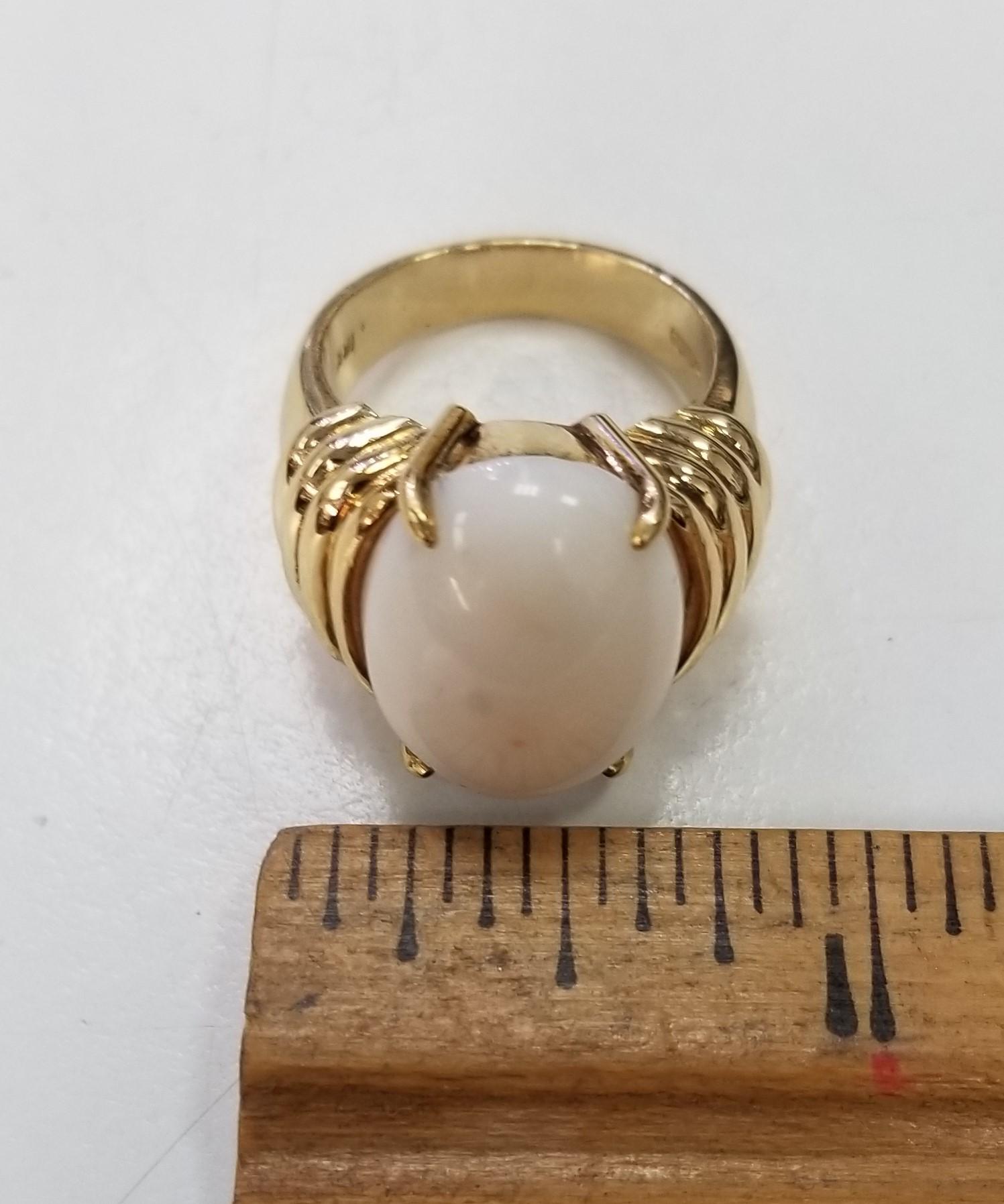 Cabochon 18k Gump's Yellow Gold and White Coral Ring For Sale