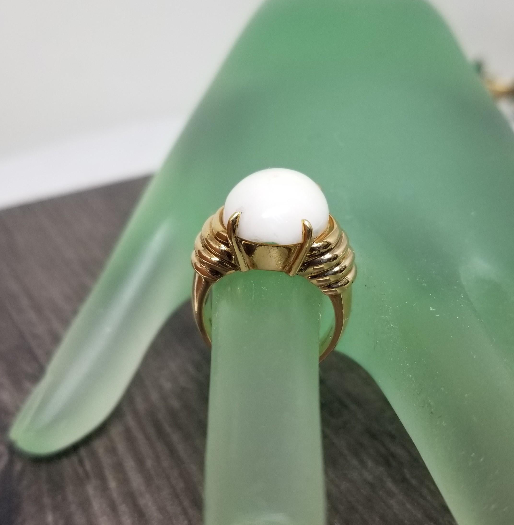 18k Gump's Yellow Gold and White Coral Ring For Sale 1