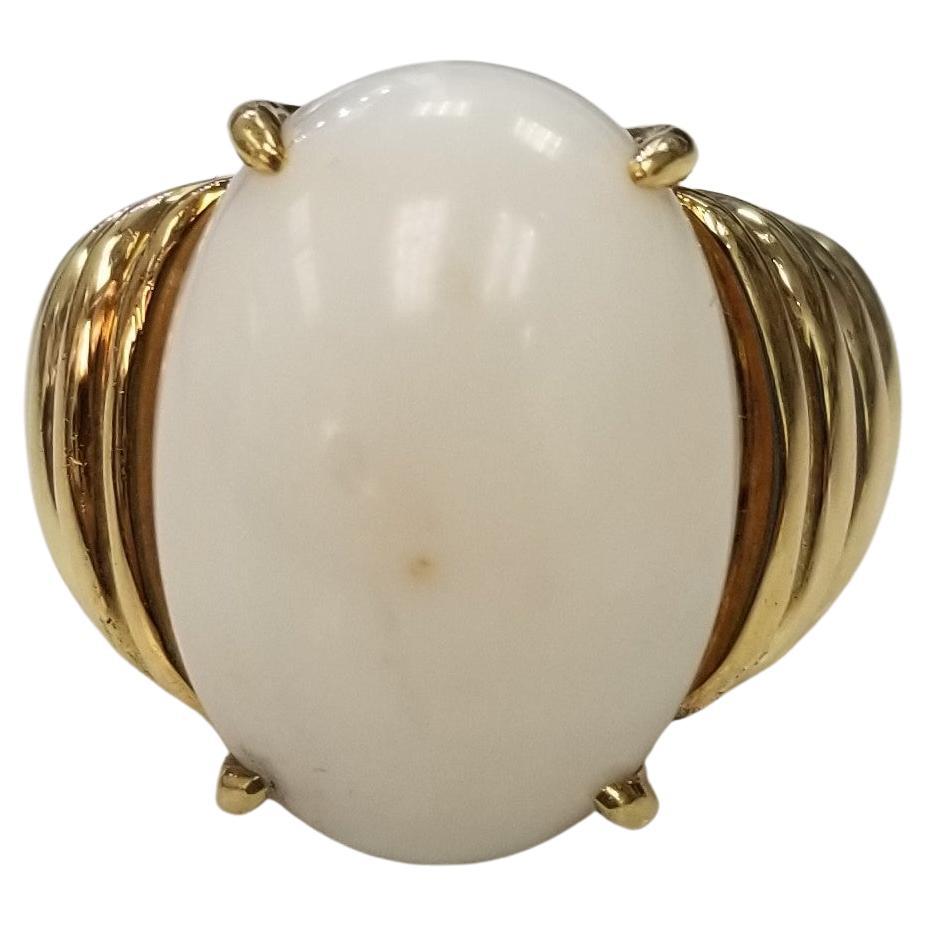 18k Gump's Yellow Gold and White Coral Ring For Sale