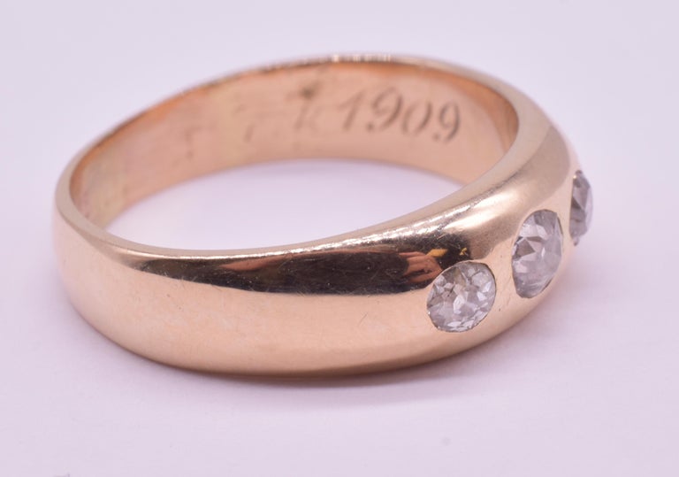 18K Gypsy Ring w 3 Cushion Cut Diamonds Hallmarked 1909 For Sale at 1stDibs