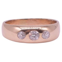 18K Gypsy Ring w 3 Cushion Cut Diamonds Hallmarked 1909