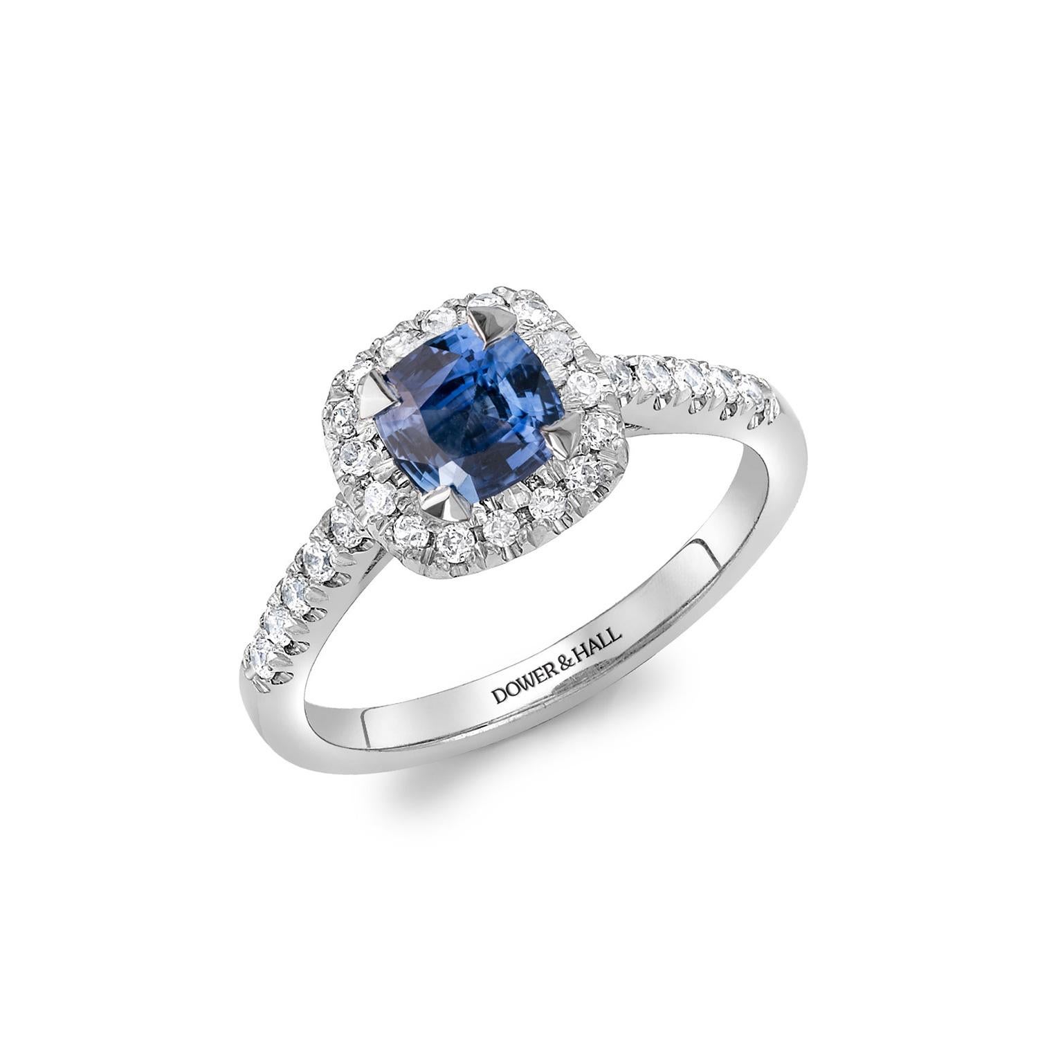 18k Halo Blue Sapphire Engagement Ring - 1.40CT For Sale 2