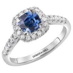 18k Halo Blue Sapphire Engagement Ring - 1.40CT