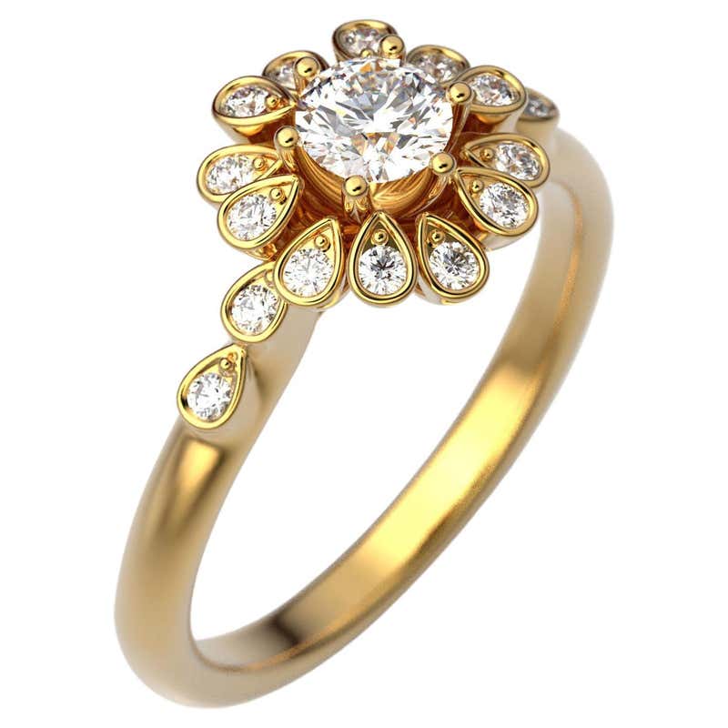 Customizable Italian Diamond Engagement Ring with Baroque Setting 18k ...