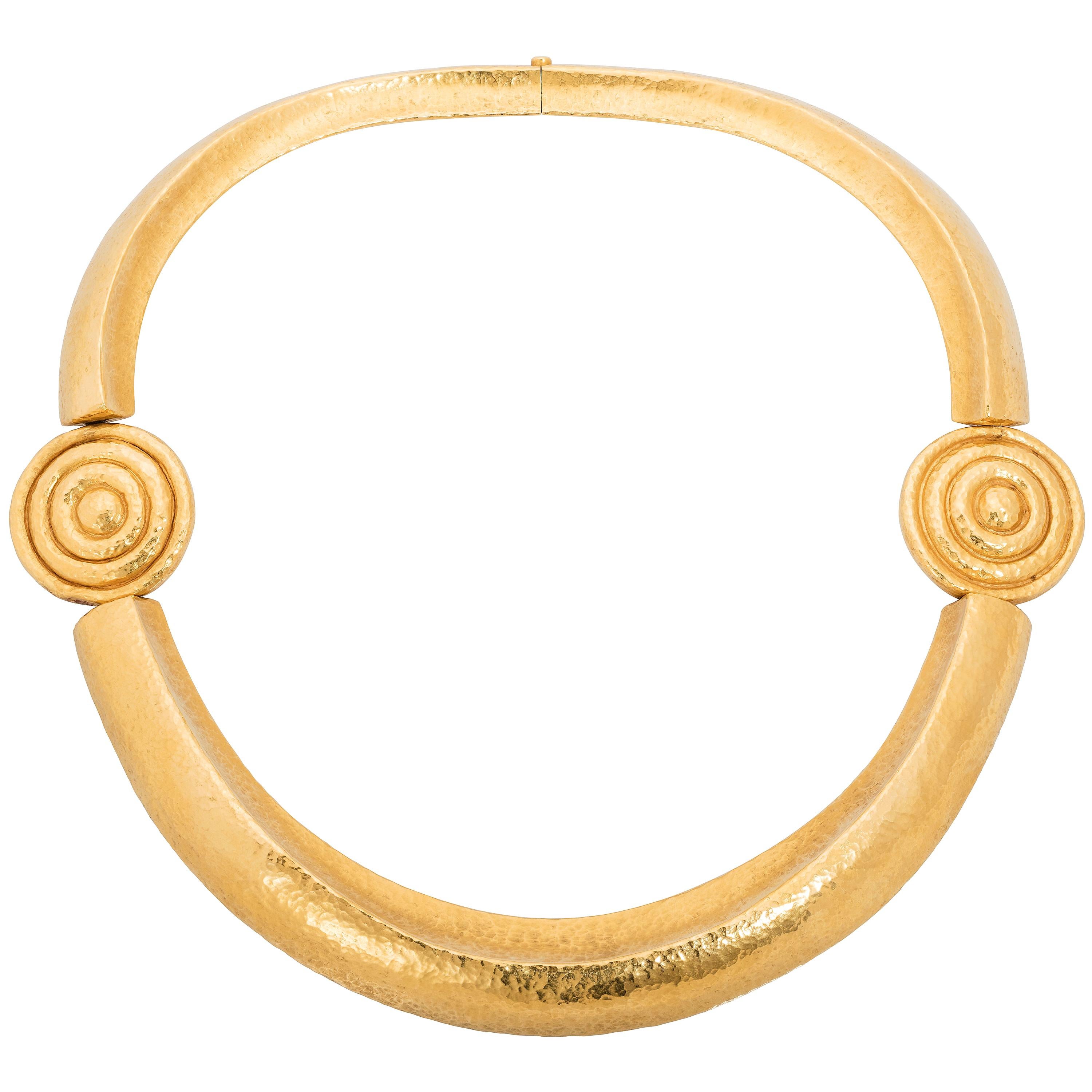 18K Hammered Gold Ancient Greek Style Collar Necklace For Sale at 1stDibs