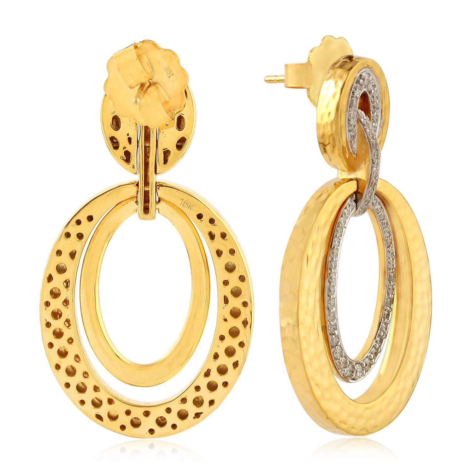Contemporary Door Knocker 18 Karat Gold Diamond Earrings For Sale