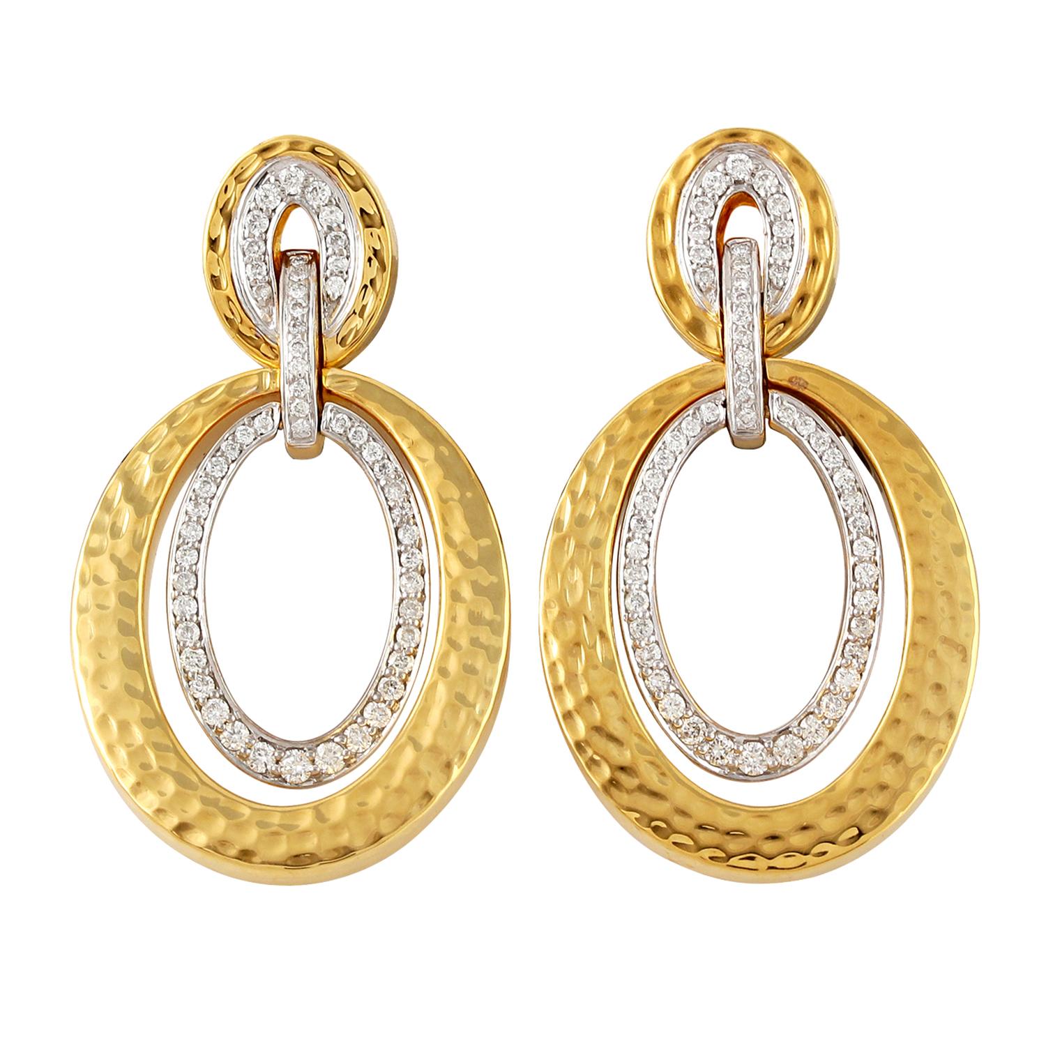 Oval Cut Door Knocker 18 Karat Gold Diamond Earrings For Sale