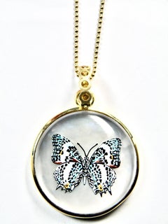 18K Hand Painted Springtime Butterfly  Reverse Crystal  wi Sapphire Bail