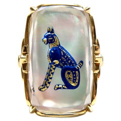 Anillo de Gato de Cristal Reverso Pintado a Mano 18K