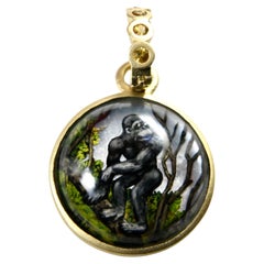 18K Hand Painted Reverse Crystal Gorilla with Sapphire Bail