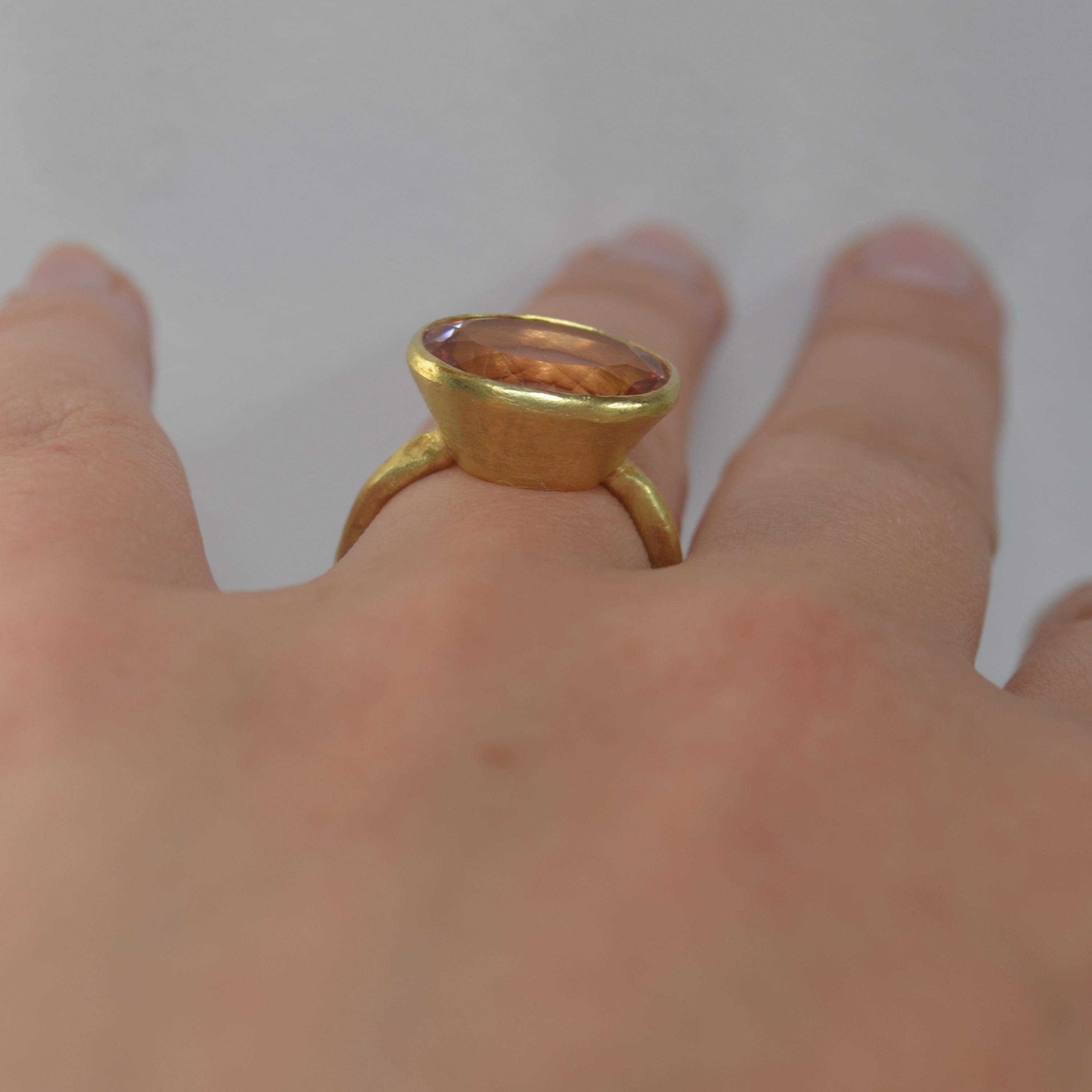 18k Handmade Gold Organic Texture Ring with 7ct Oval Morganite by Disa Allsopp 3