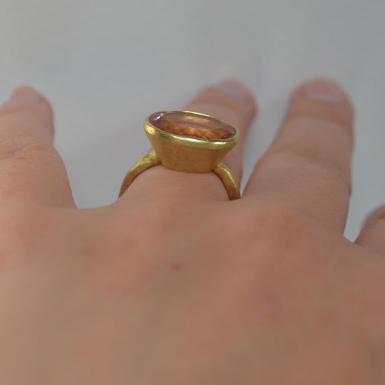 18k Handmade Gold Organic Texture Ring with 7ct Oval Morganite by Disa Allsopp 4