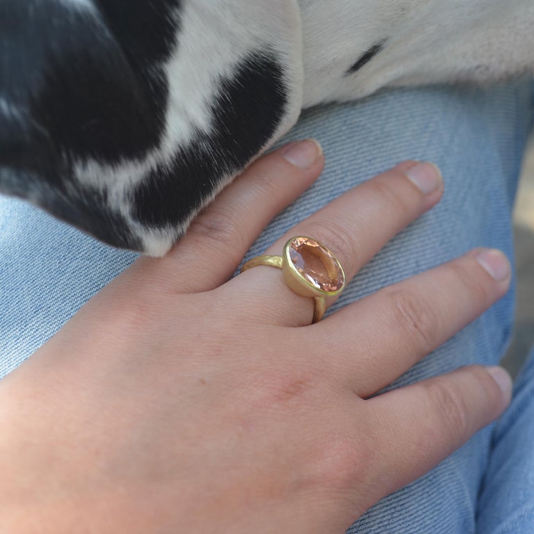 Oval Cut 18k Handmade Gold Organic Texture Ring with 7ct Oval Morganite by Disa Allsopp