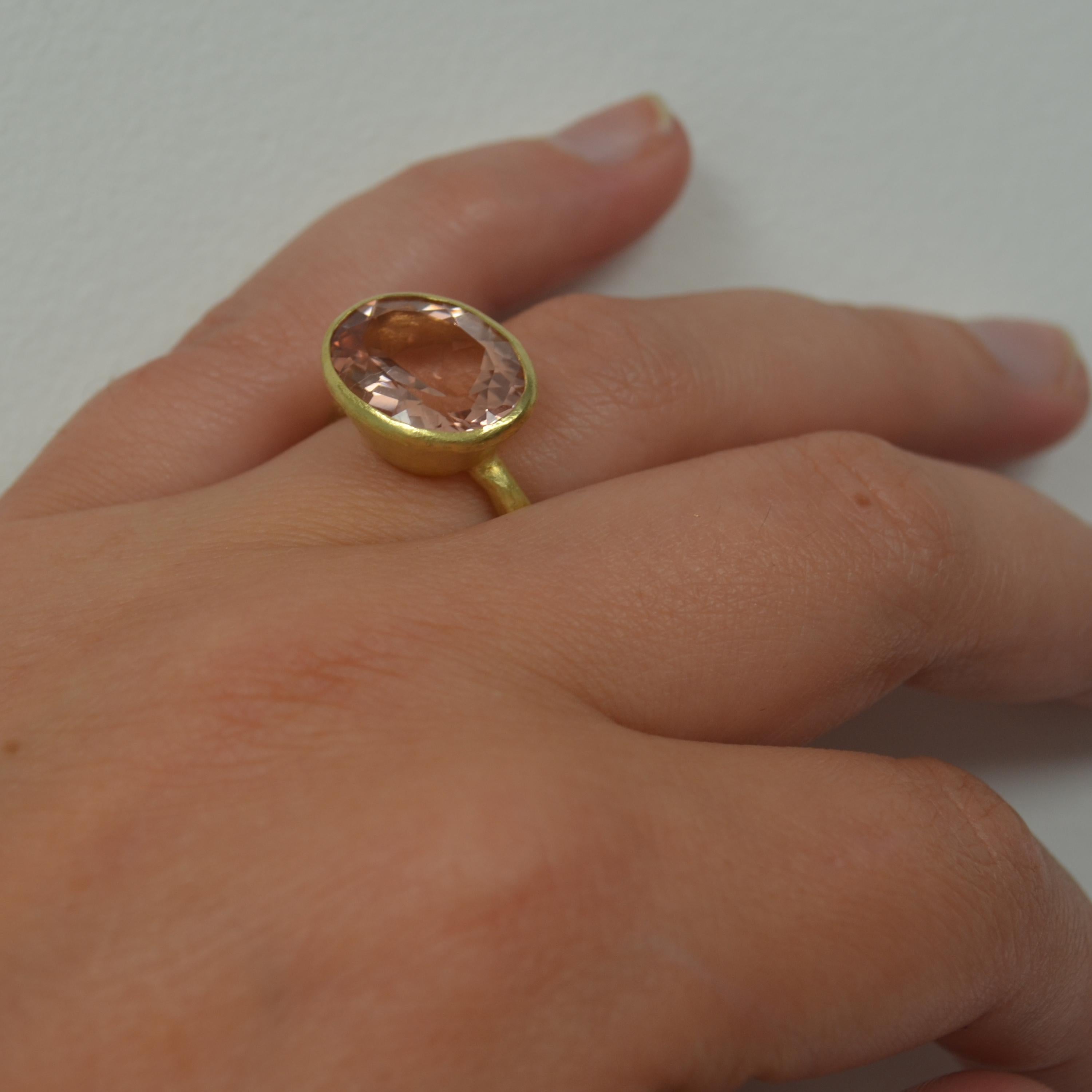 Oval Cut 18k Handmade Gold Organic Texture Ring with 7ct Oval Morganite by Disa Allsopp