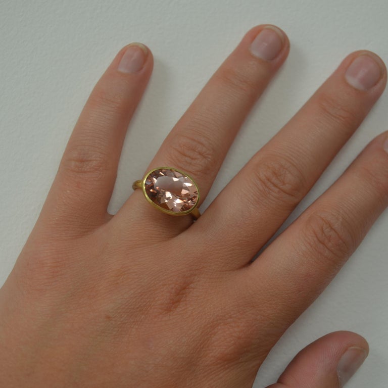 Women's 18k Handmade Gold Organic Texture Ring with 7ct Oval Morganite by Disa Allsopp