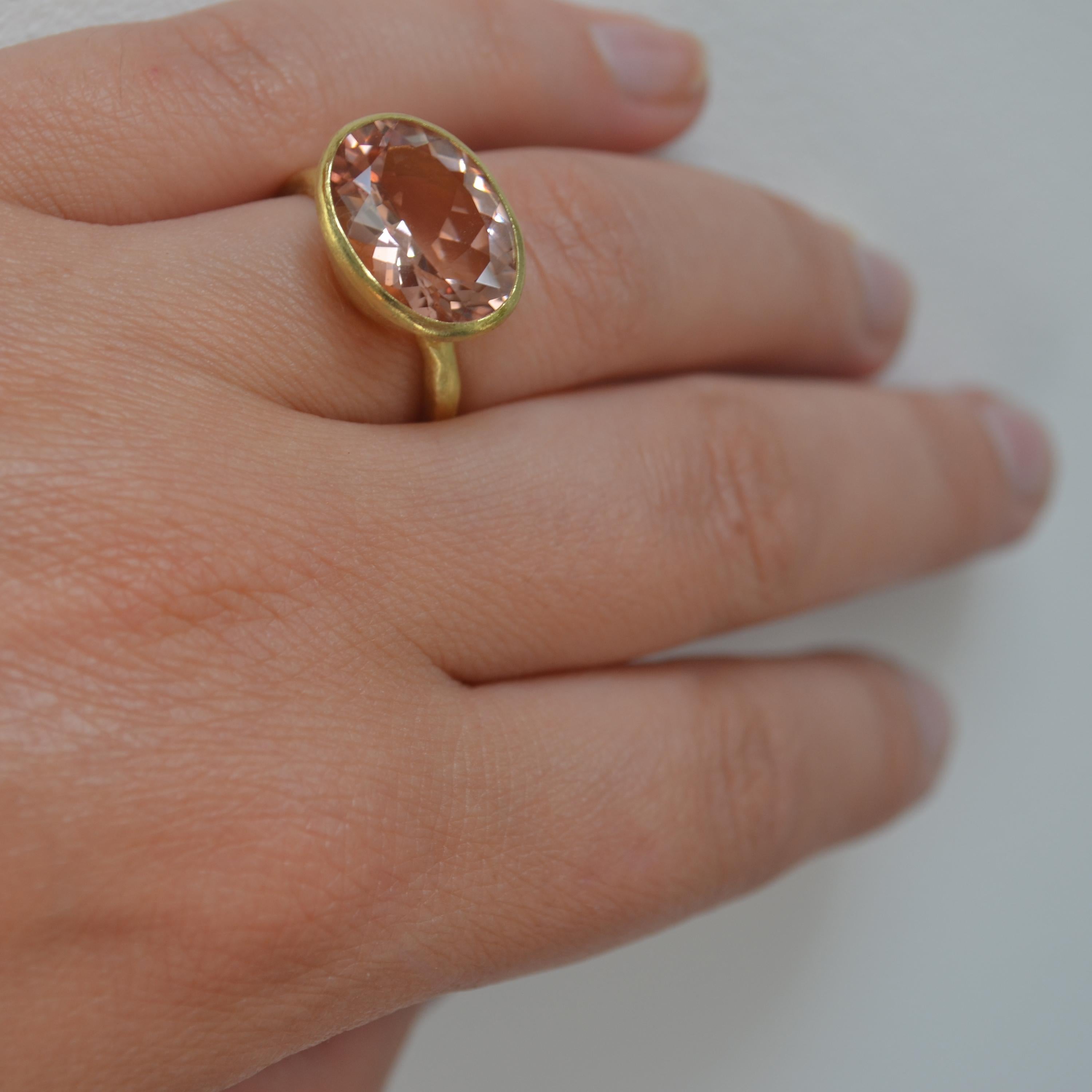 18k Handmade Gold Organic Texture Ring with 7ct Oval Morganite by Disa Allsopp 2