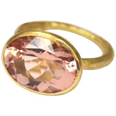 18k Handmade Gold Organic Texture Ring with 7ct Oval Morganite by Disa Allsopp