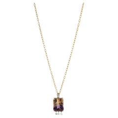 18K Handmade Yellow Gold Necklace with Artisan Cut Ametrine and Diamonds