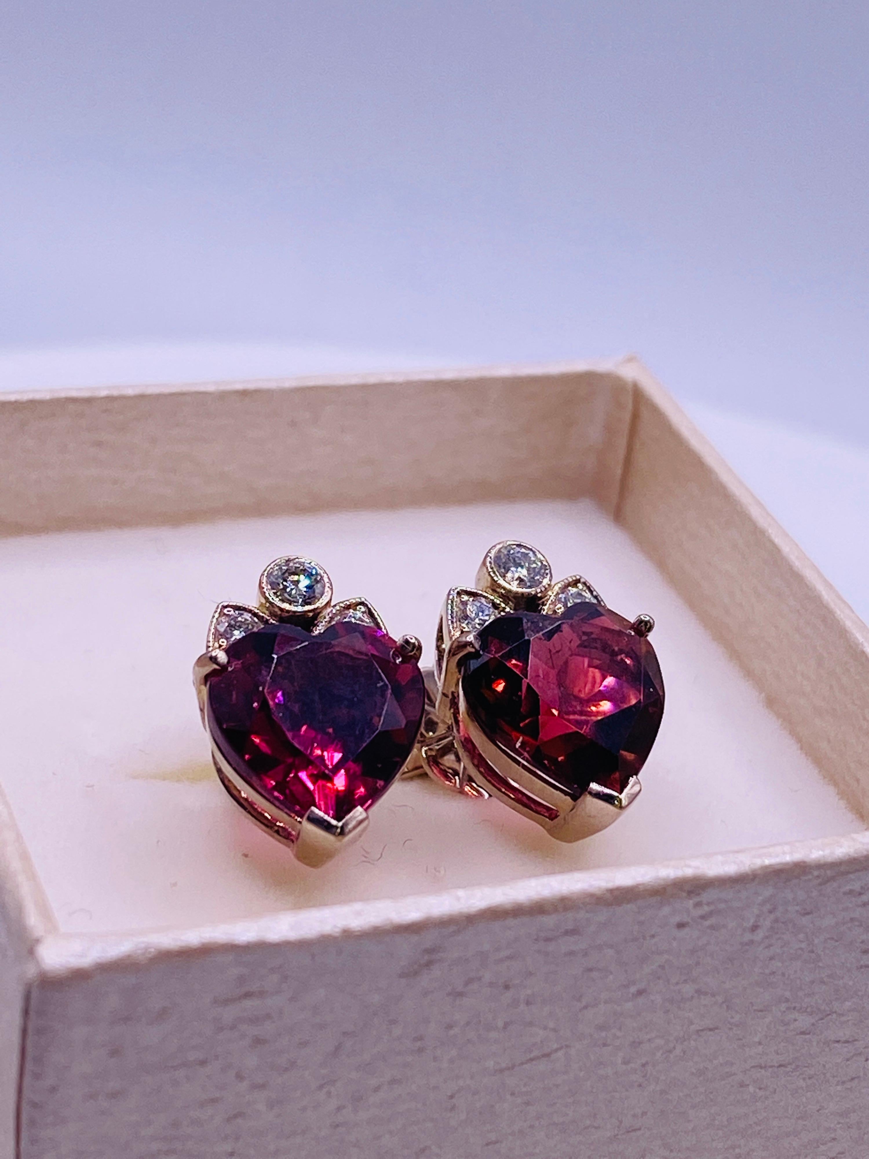Heart Cut Rubellite and Diamond White Gold Earrings In Good Condition In DALLAS, TX