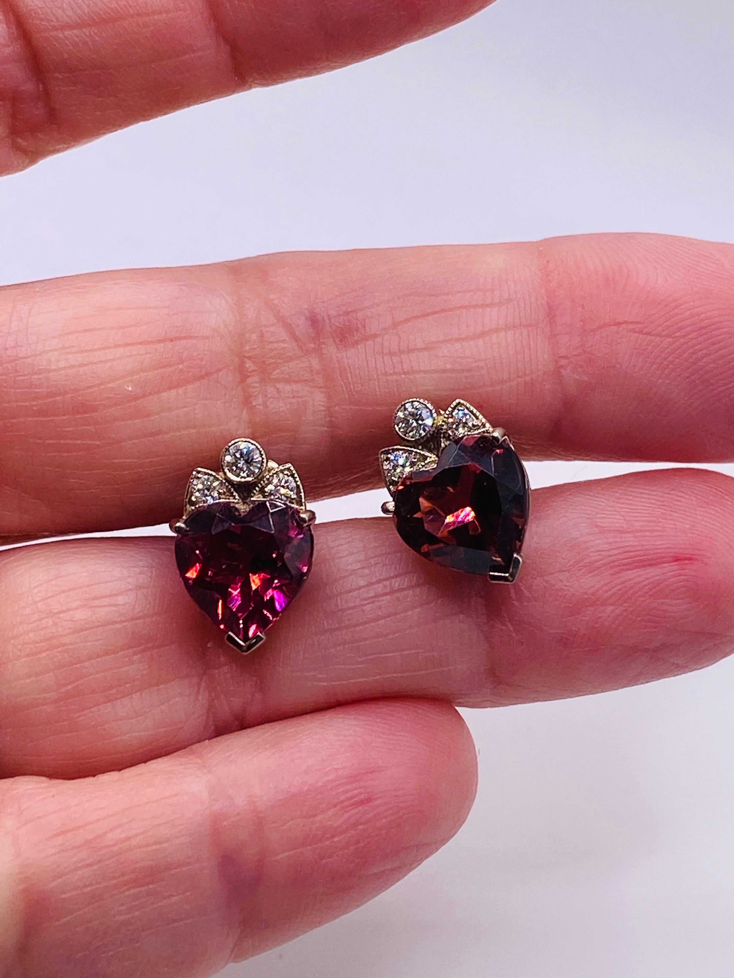 Heart Cut Rubellite and Diamond White Gold Earrings 2