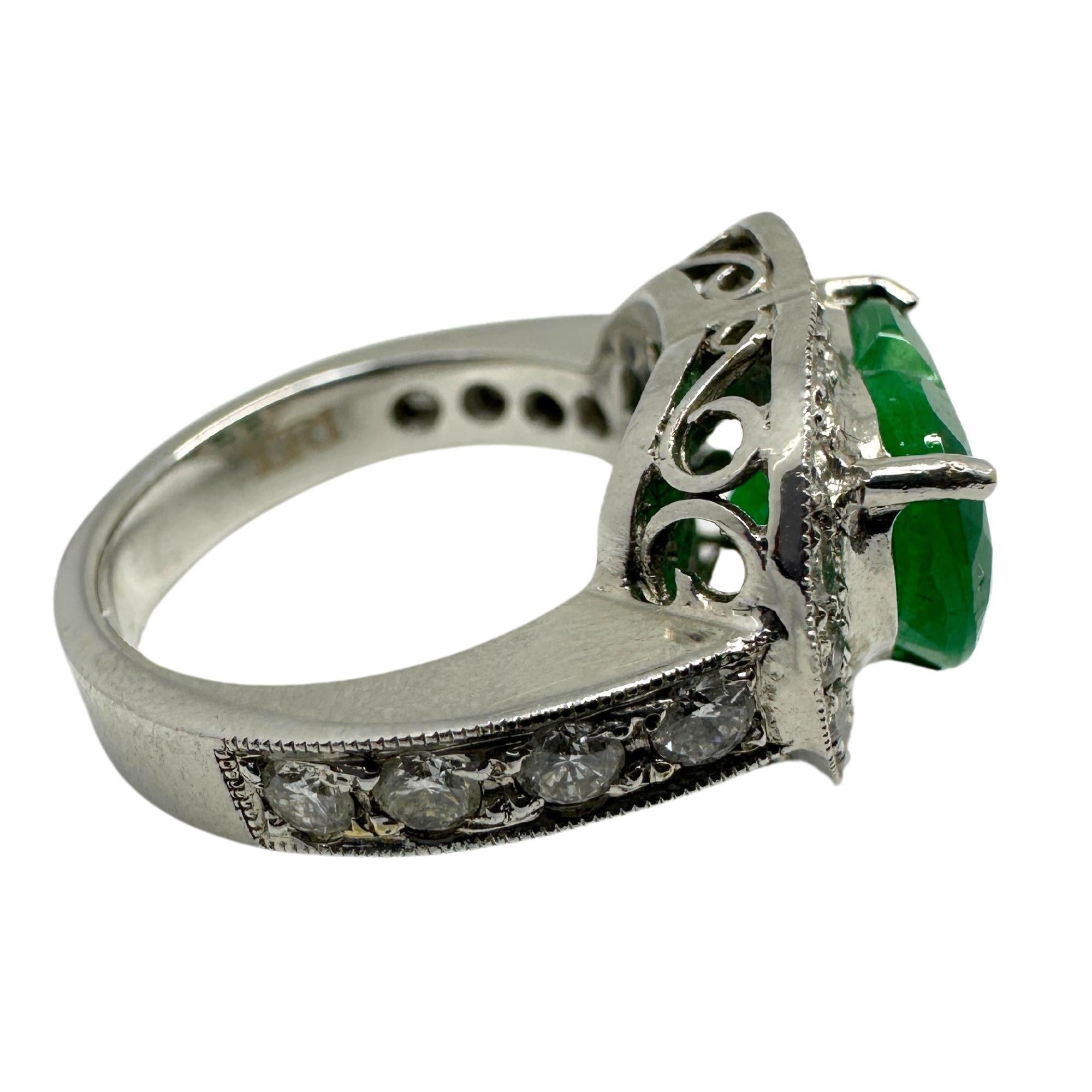 Round Cut 18k Heart Shaped Diamond and Emerald Ring For Sale