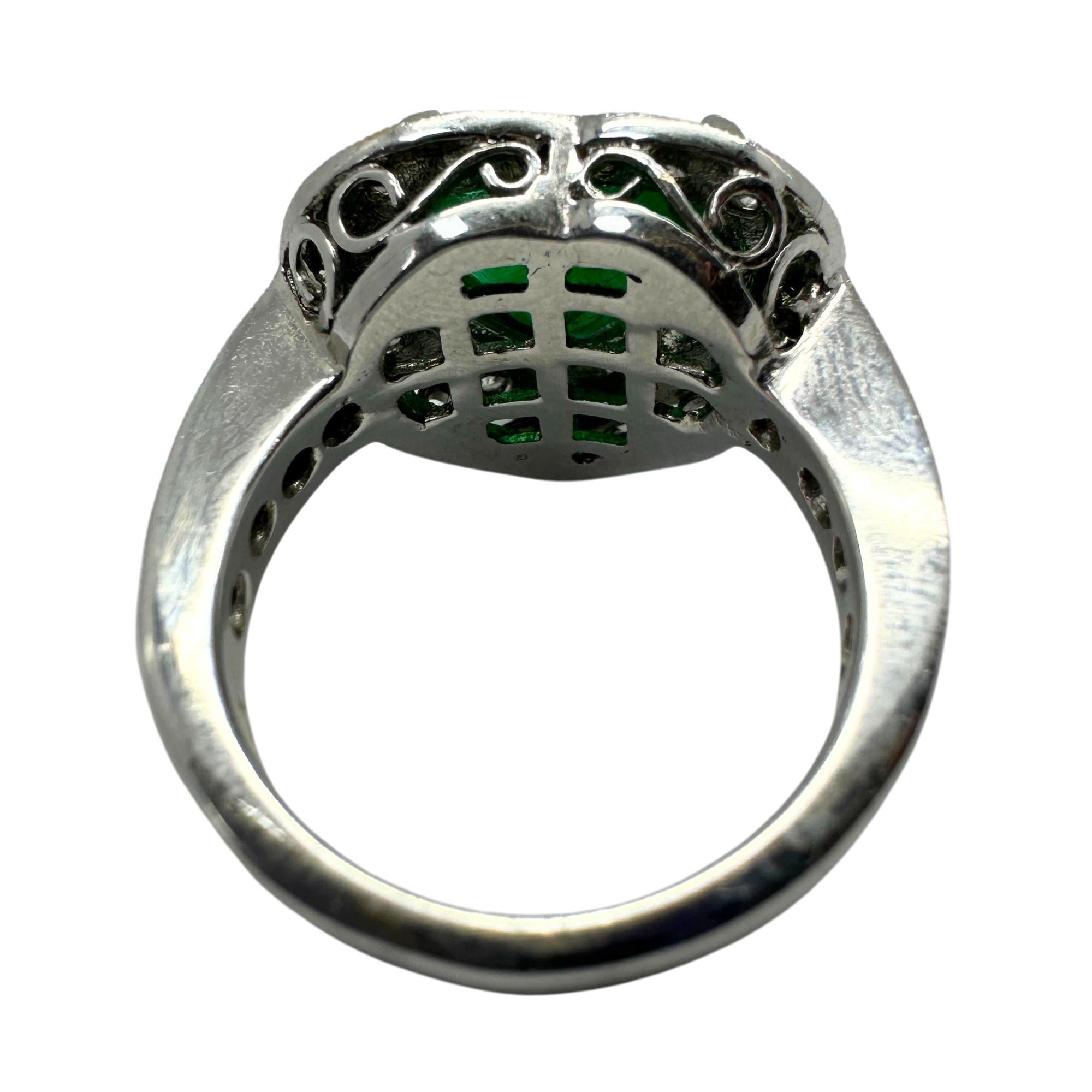 Women's 18k Heart Shaped Diamond and Emerald Ring For Sale