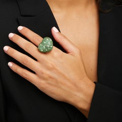 18K White Gold Heart Bombe Ring 4.60 ct Tsavorite and 0.30 ct Diamond Size 7