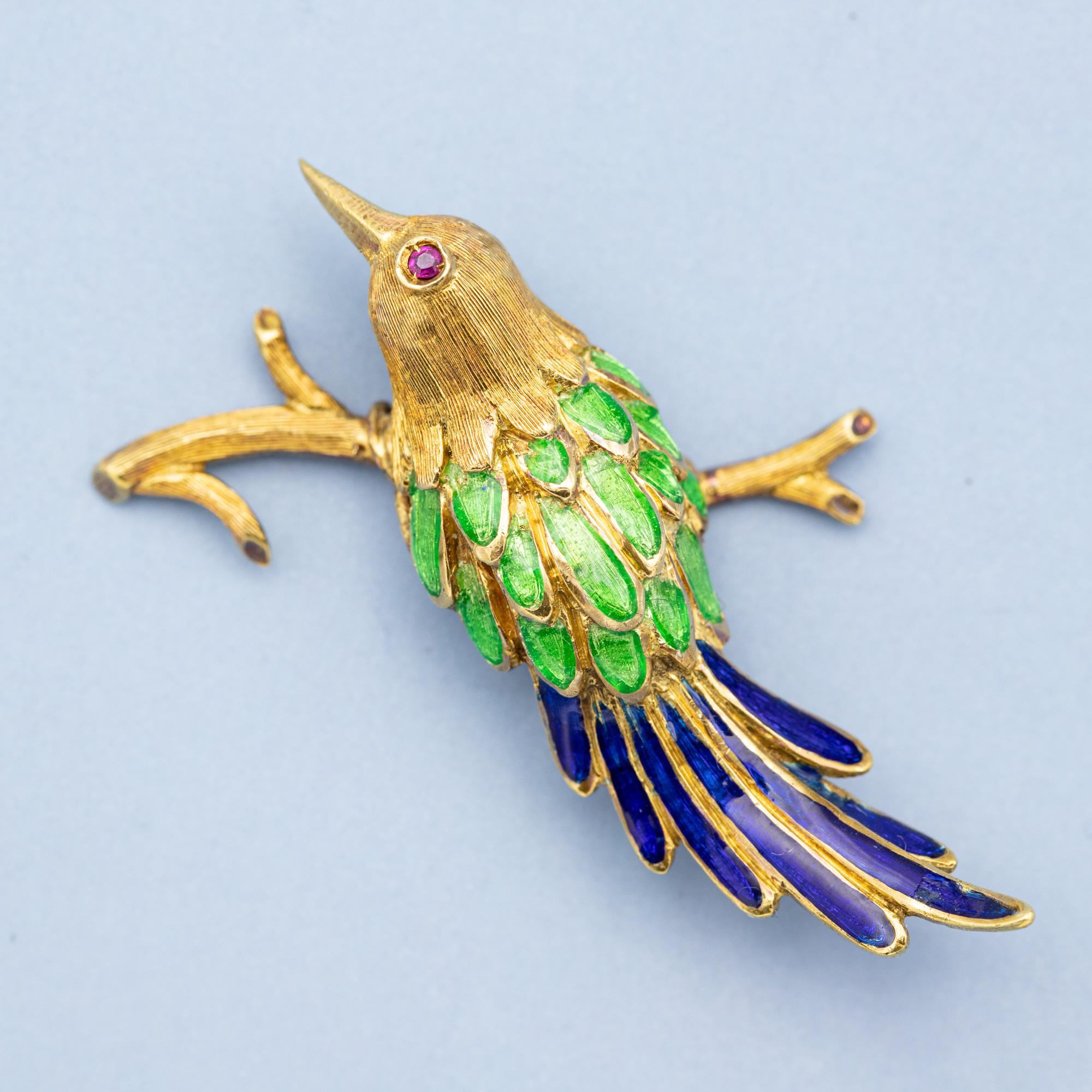 Women's or Men's 18k Heavy bird Brooch - solid 18 K yellow gold animal brooch 
