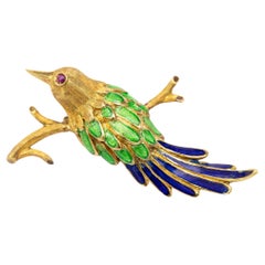 18k Heavy bird Brooch - solid 18 K yellow gold animal brooch 