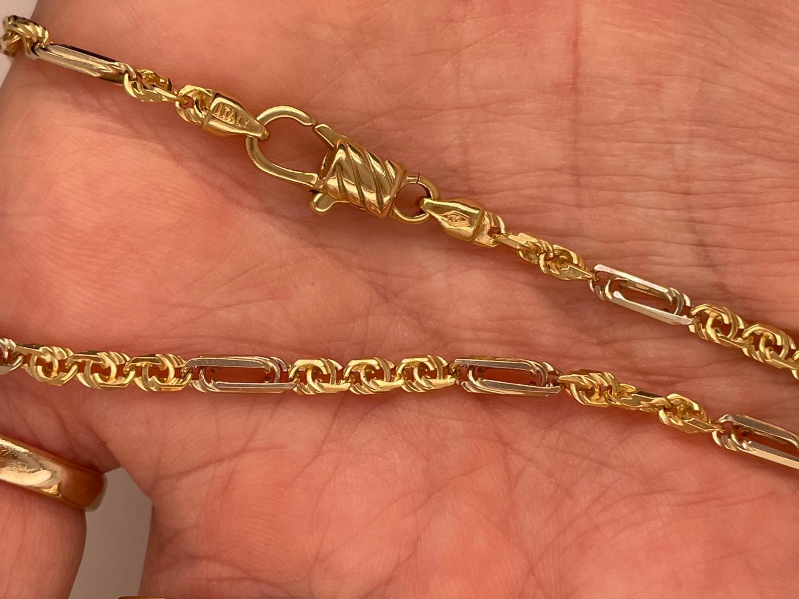 18k heavy fancy two tone style 18k yellow and 18k white gold chain  1
