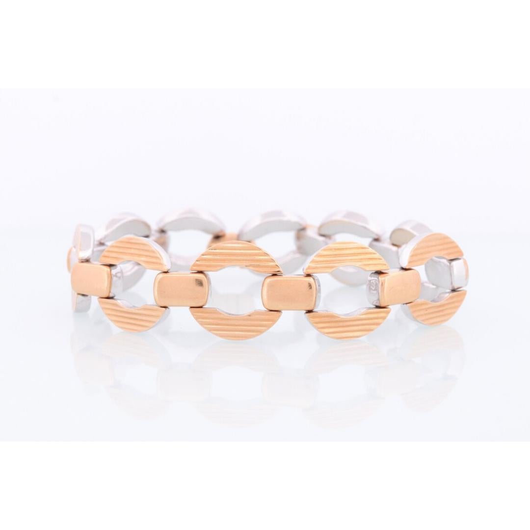 Bracciale a catena pesante OTC 18K. A Link Gucci reversibile in oro giallo e bianco. in vendita 3