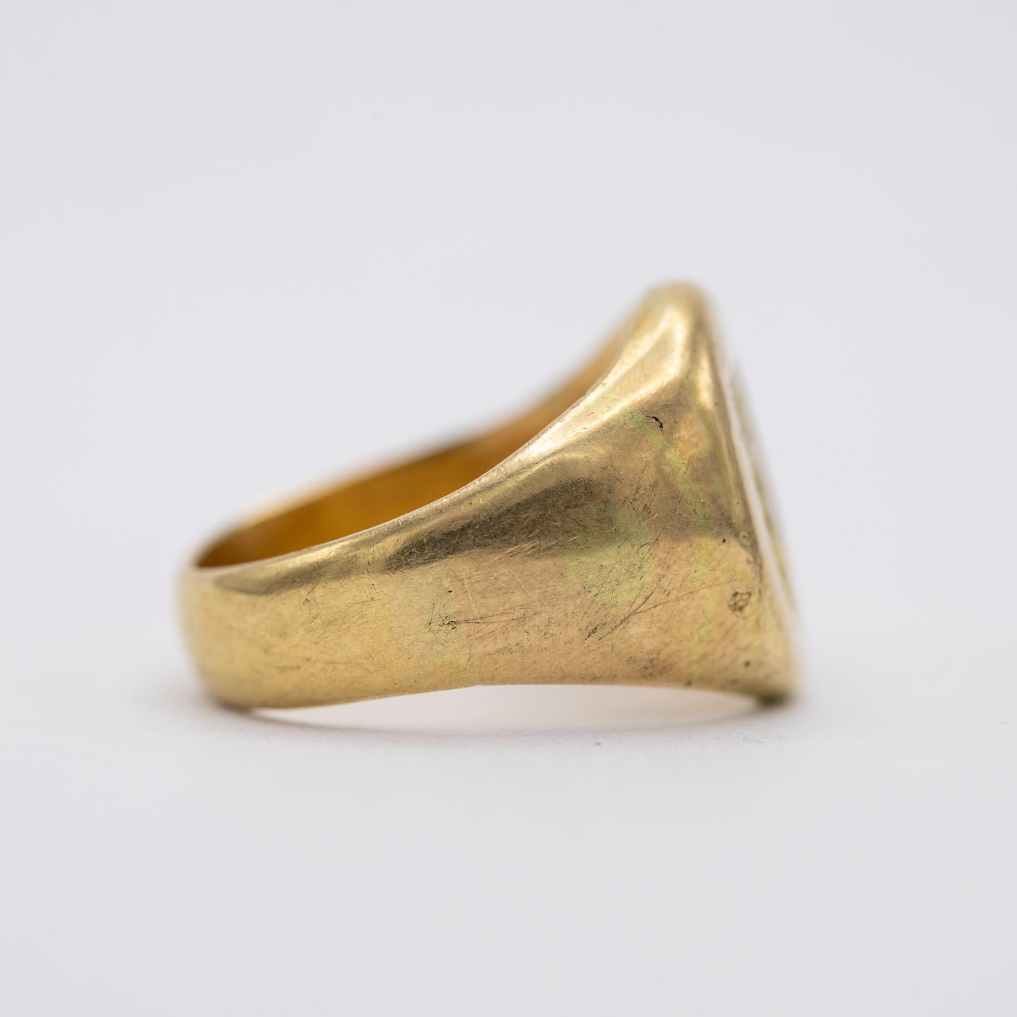 18K heavy signet ring - Intaglio ring - Patina solid gold gentleman ring 6