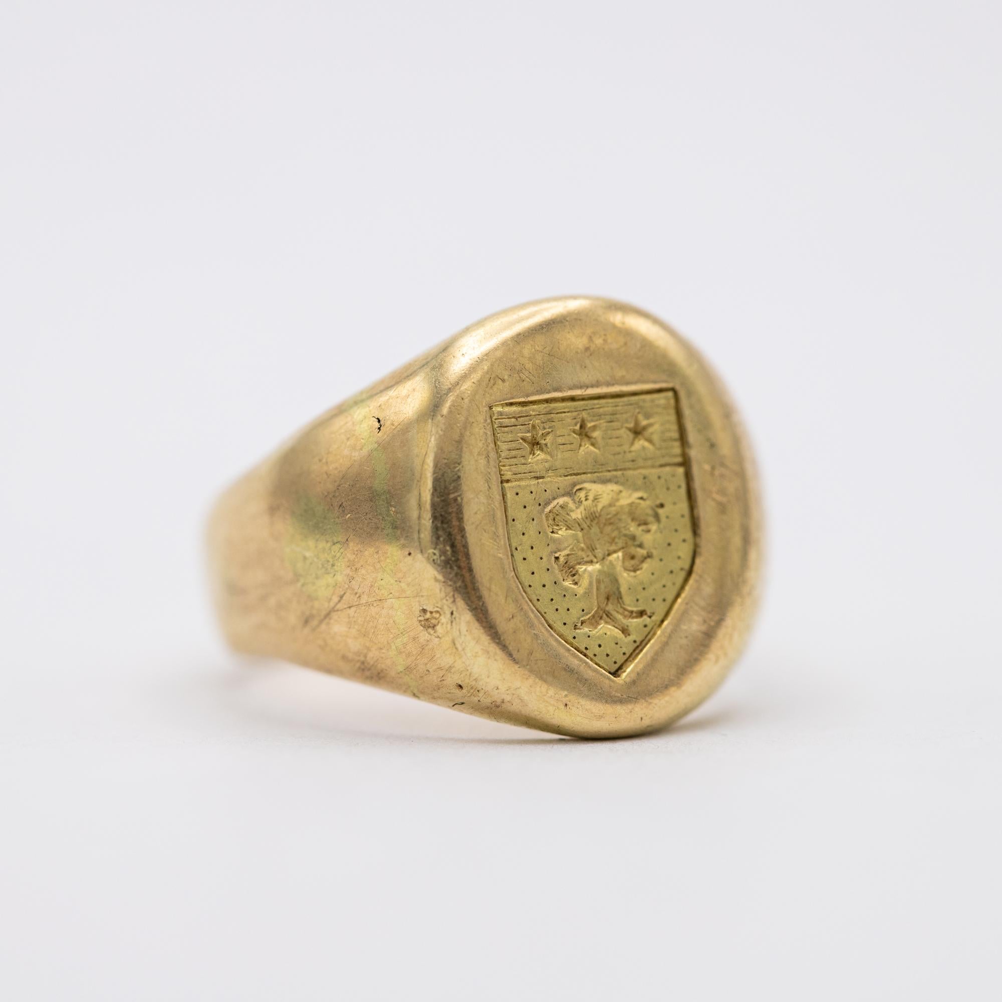 18K heavy signet ring - Intaglio ring - Patina solid gold gentleman ring 7