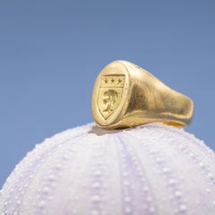 18K heavy signet ring - Intaglio ring - Patina solid gold gentleman ring