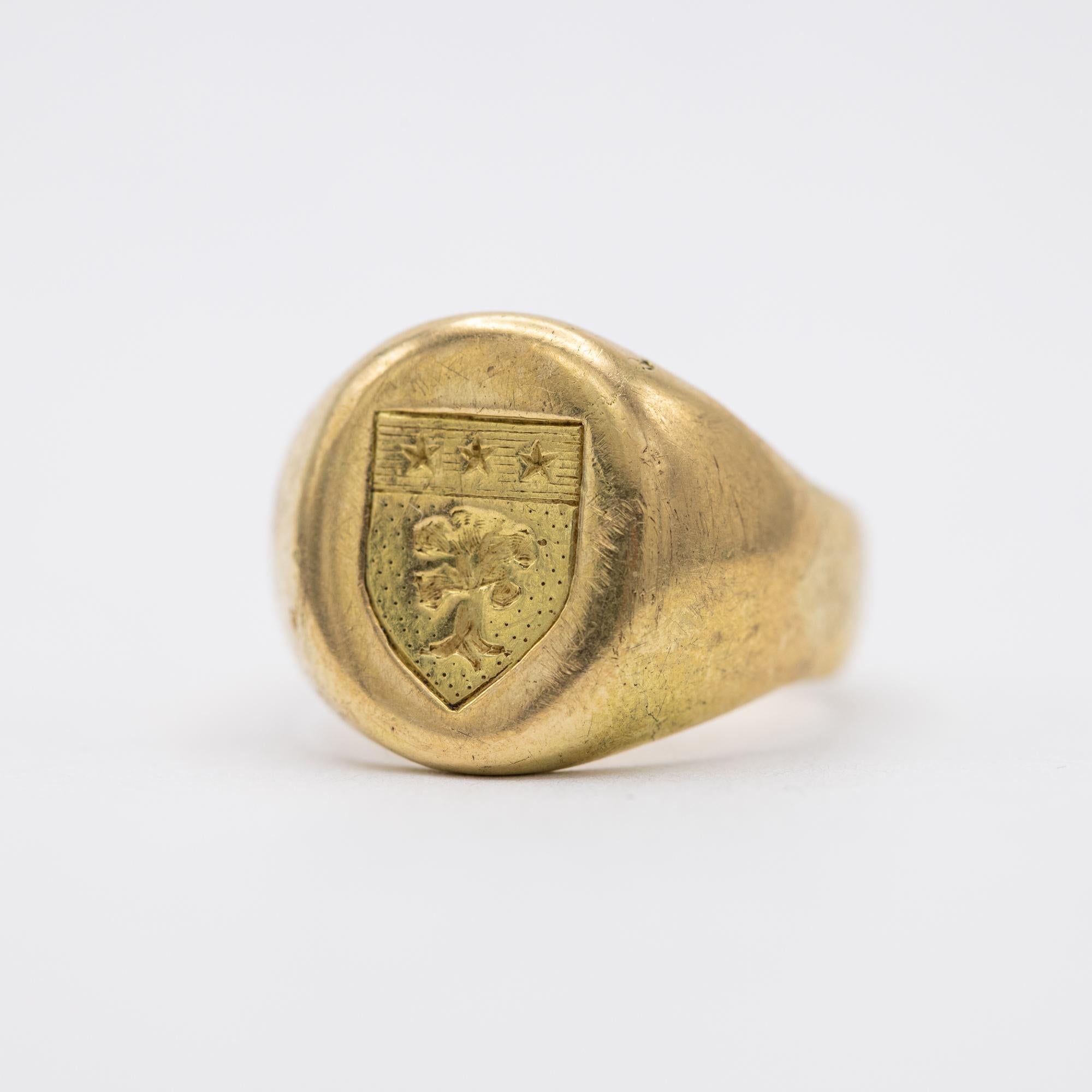 18K heavy signet ring - Intaglio ring - Patina solid gold gentleman ring 2
