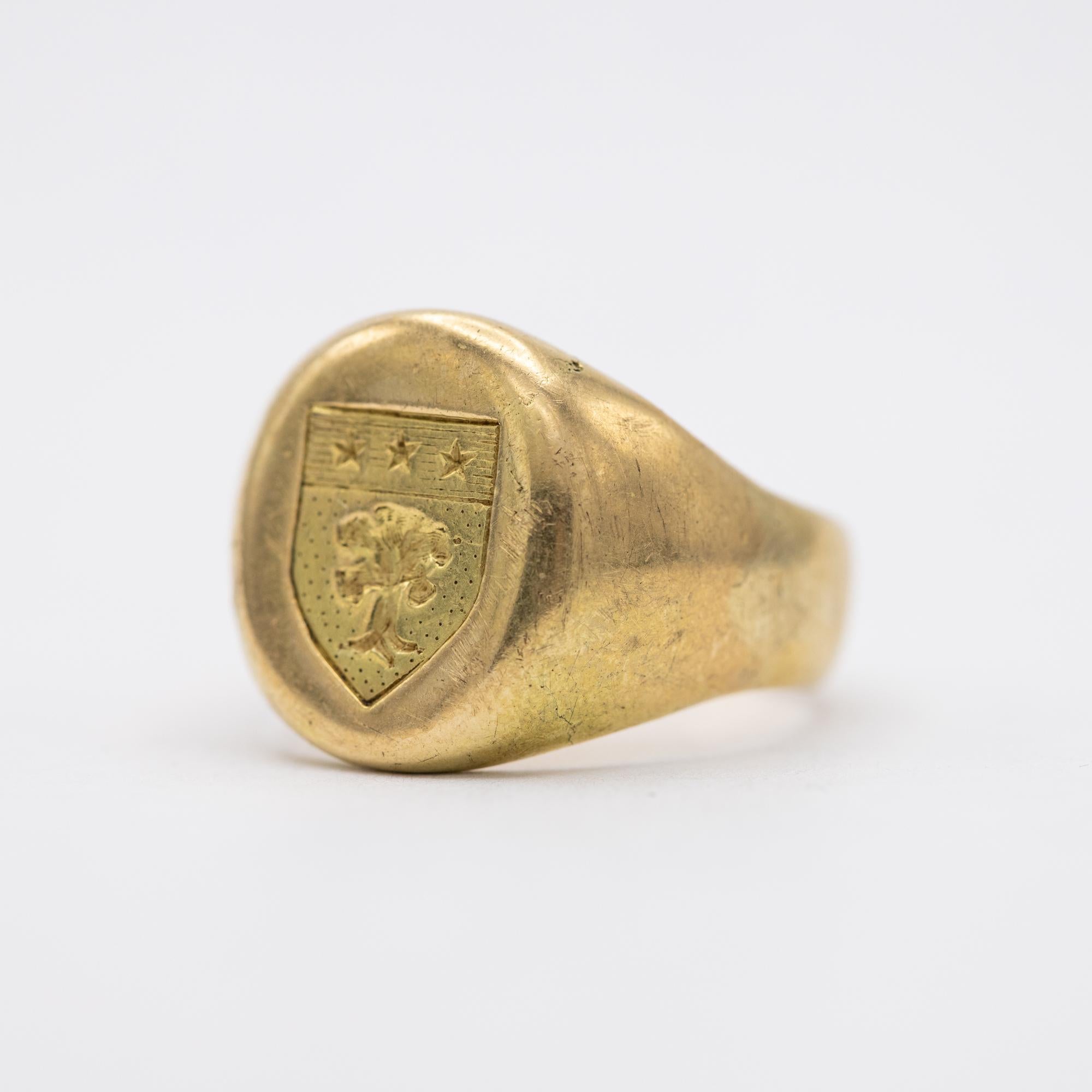 18K heavy signet ring - Intaglio ring - Patina solid gold gentleman ring 3