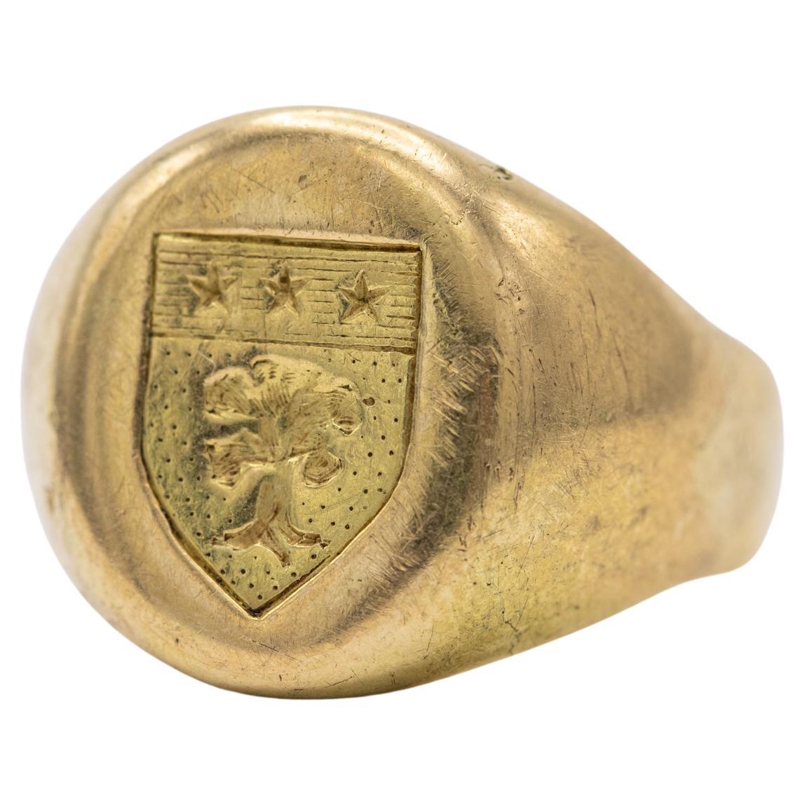 18K heavy signet ring - Intaglio ring - Patina solid gold gentleman ring