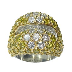 18k Heavy White and Yellow Diamond Ring