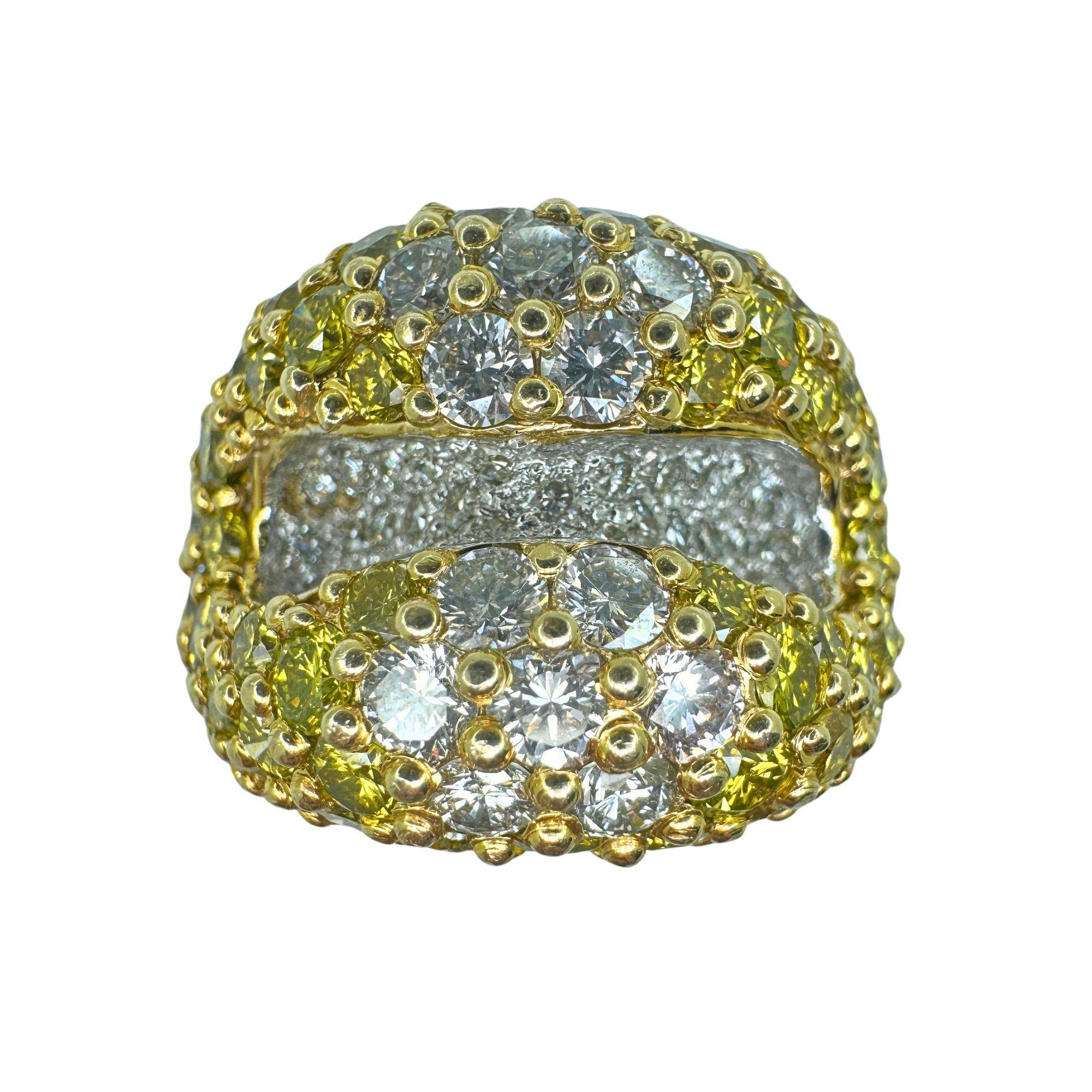 18k Heavy White and Yellow Diamond Ring For Sale 1
